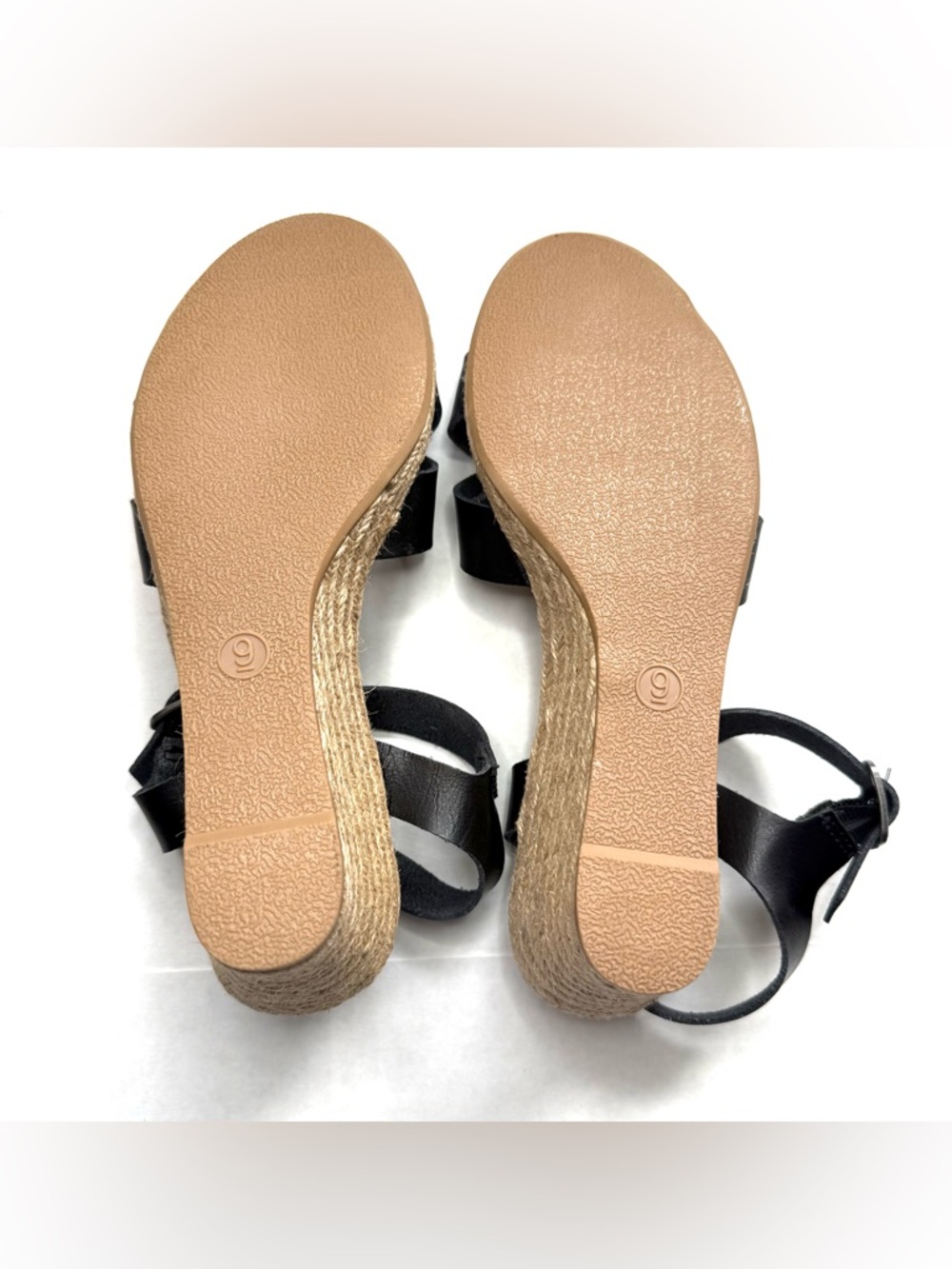 Ankle Strap Espadrille Wedge Sandals Black Tan Size 9 - Picture 11 of 14